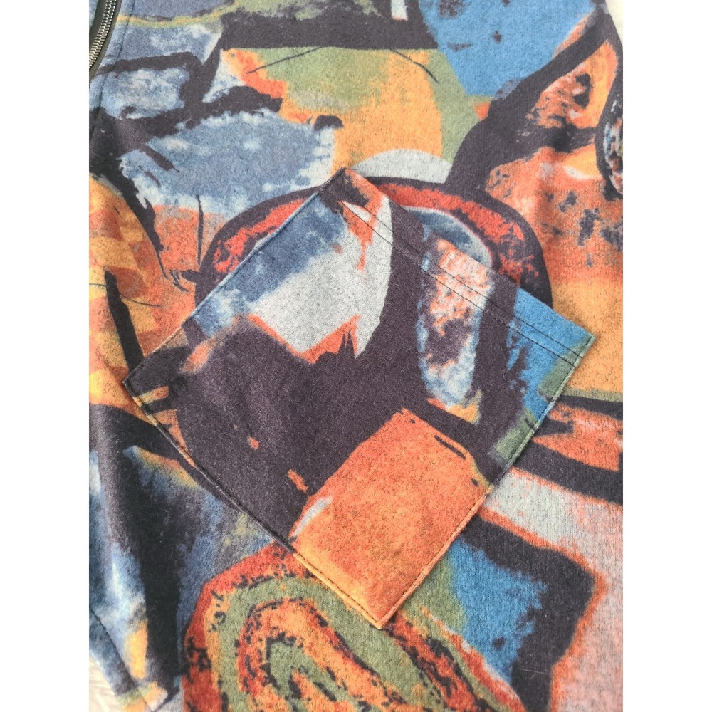Shana Womens Abstract Geometric Zip Up Jacket Tunic Top Multicolor Large Blouse - Picture 5 of 8